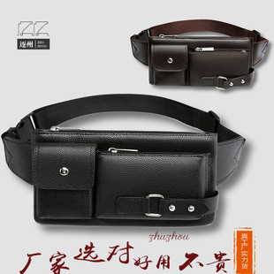 Leather 腰包商务休闲运动斜挎防水多层单肩PU皮胸包 品牌男士 bag