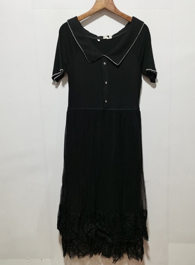 艺系列去标黑色连衣裙2023新款春装法式娃娃领收腰显瘦气质L026