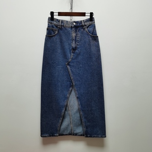 福利～去标设计师品牌春秋25新款 蓝色牛仔开衩半裙长牛仔半裙668