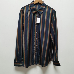 百搭叠穿墨绿色长袖 M同款 女新韩版 条纹衬衫 衬衣宽松D370 2026春装