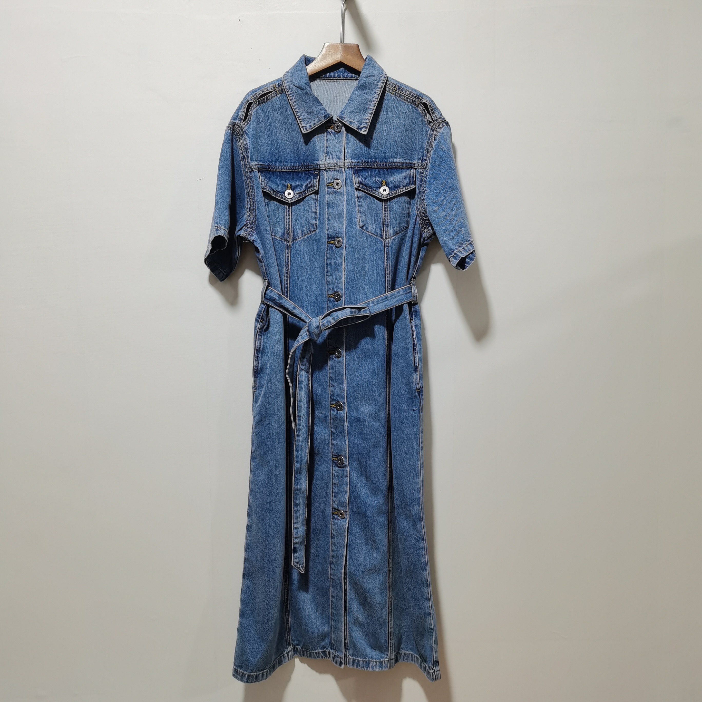 B系列去标牛仔连衣裙2024春秋新款收腰气质长款复古收腰长裙5655