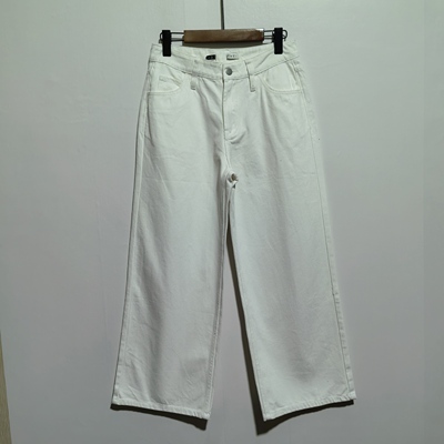 CN拖地新款去标撤柜女2025春秋显腿直阔腿直筒长裤白色牛仔裤3402