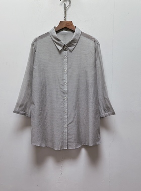 M去标2026春夏新翻领条纹慵懒风休闲透气气质衬衣七分袖衬衫P763