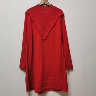 设计师样板去标2025春秋时尚 百搭显瘦半高领针织女长裙H127