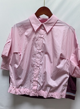 M去标衬衫短袖2025夏季复古风通勤大廓形T型短衬衣252MC0595微瑕