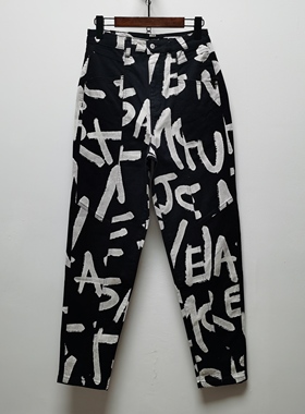 西班牙D去标女装春秋休闲裤个性简约字母多口袋工装裤牛仔裤9169