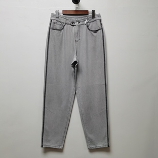 2272 复古撞色牛仔长裤 mit去标沵宽松秋装 新显瘦泫雅风休闲拖地裤