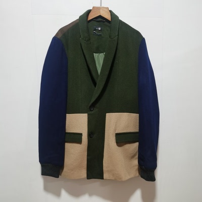 速家去标撤柜100羊毛拼接长袖休闲西装男女同款上衣毛呢外套2083