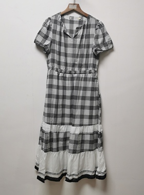 【艺】系列去标撤柜女装夏季时尚气质格子100棉短袖连衣裙女L152