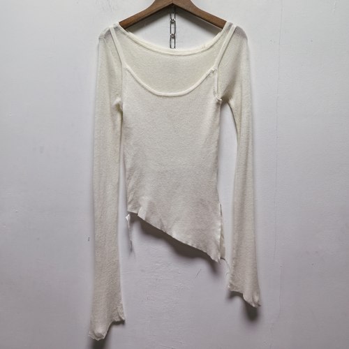 T去标撤柜设计感春秋女装休闲时尚圆领假两件针织毛衣上衣N165