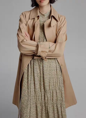 【B】去标春季新款翻领不对称双排扣腰带中长风衣外套BDP1FD0009