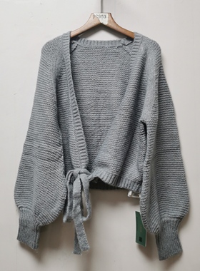 撤柜女装2025春秋时尚百搭显瘦V领系带羊毛针织开衫毛衣上衣H763