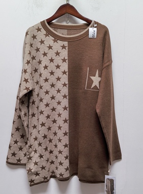 去标圆领格子不规则毛衣女中长款外穿内搭针织打底衫洋气上衣P733