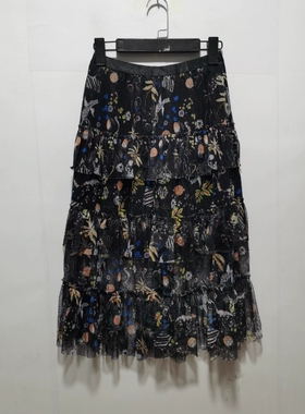 艺去标2024春精美半身裙A字松紧腰大摆飘逸仙女裙中长蛋糕裙N023