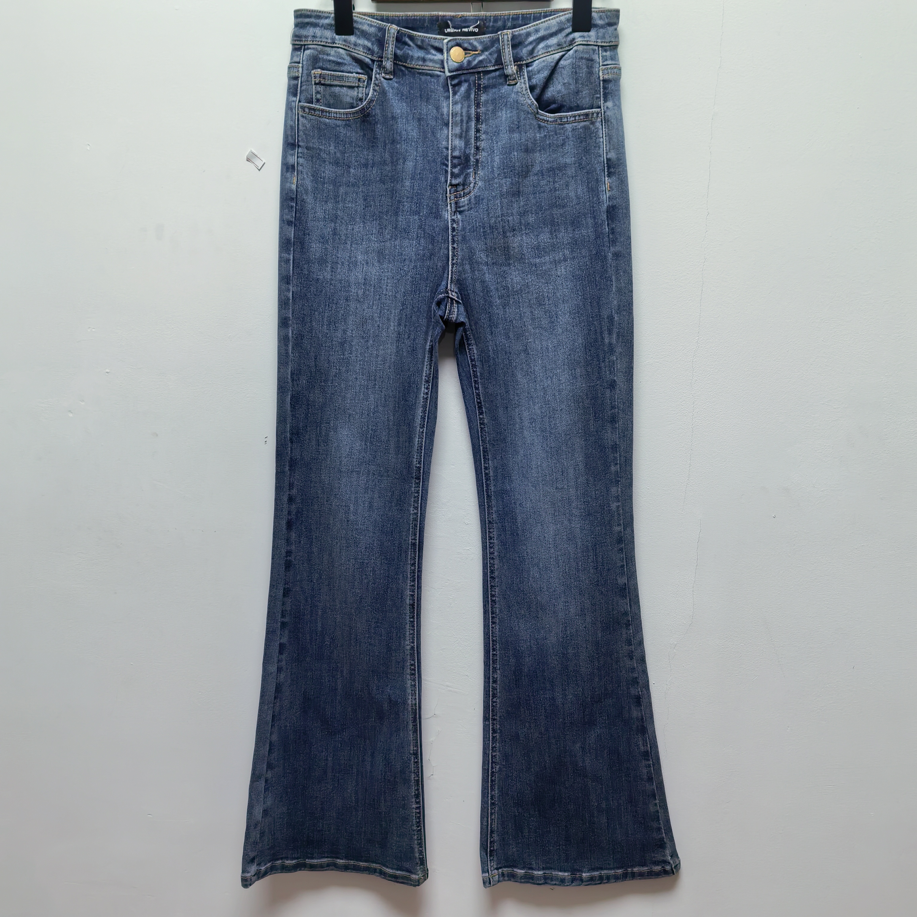 2025春秋新款去标时尚减龄蕾丝勾花拼接高腰修身百搭牛仔裤P003