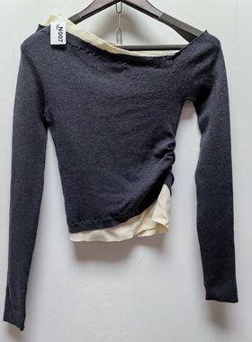 T去标撤柜设计感秋冬款女装休闲时尚时尚假两件针织毛衣上衣N007