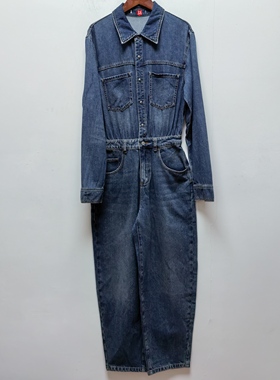 地去标复古休闲工装牛仔连体裤女2026春新款直筒阔腿拖地长裤I608