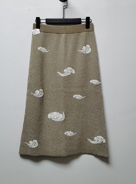 B去标春秋款腾云驾雾双色提花松紧腰针织半身裙A字裙长裙PIBD0638