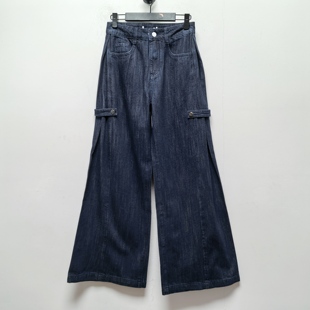 深蓝色阔腿长裤 高腰显瘦宽松直筒牛仔裤 I070 女装 2026春秋新款