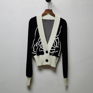 2024年商场同款慵懒风V领针织衫含绵羊毛冬休闲宽松开衫毛衣0528