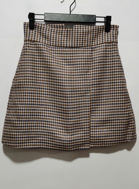 福利～B去标春秋短款气质显瘦复古学院风格纹半裙绵羊毛亚麻D302