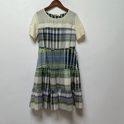 【艺】系列去标撤柜女装夏季时尚休闲百搭格子印花短袖连衣裙L310