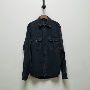 女上衣0004 牛仔衬衫 R去标春季 复古简约宽松慵懒bf风口袋翻领长袖