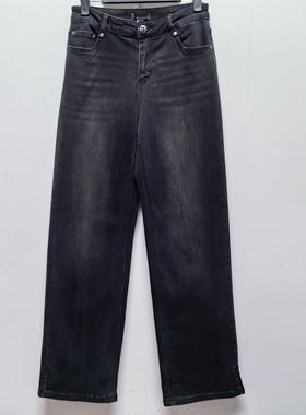 2025春秋新款去标女士时尚百搭休闲宽松直筒牛仔裤黑色牛仔裤P506