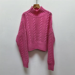女宽松显瘦毛衣上衣M275 百搭高领镂空针织衫 去标秋冬新款 时尚