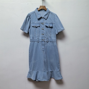 沫去标复古收腰牛仔鱼尾裙2025夏季新款显瘦知性优雅连衣裙B064