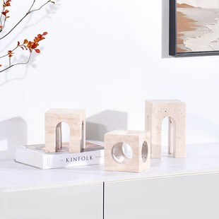 现代极简黄洞石几何摆件样板房售楼处酒店客厅玄关桌面装 饰品摆件