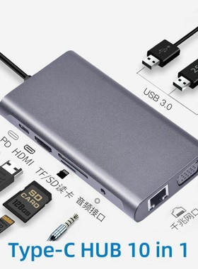 跨境TypeC十合一HUB扩展坞10合1笔记本MacBook拓展坞集线器千兆