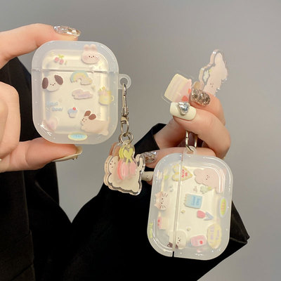 印花小动物耳机保护壳适用airpodspro3保护套airpods4保护壳苹果蓝牙耳机套airpods1/2保护壳无线耳机盒防摔