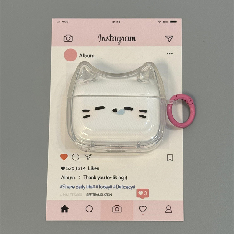 可爱透明瞌睡小猫适用airpods4保护壳圆环配件防丢airpodspro3保护套苹果无线蓝牙耳机保护套全包边保护防摔,3C数码配件,耳机保护套,淘宝优惠券,粉丝福利购,淘宝优惠卷