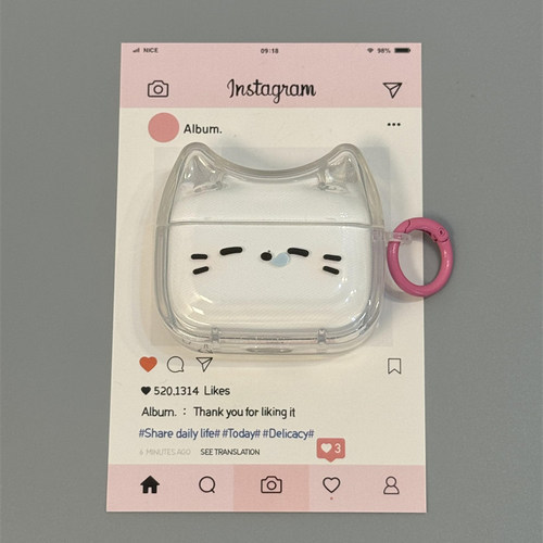 可爱透明瞌睡小猫适用airpods4保护壳圆环配件防丢airpodspro3保护套苹果无线蓝牙耳机保护套全包边保护防摔