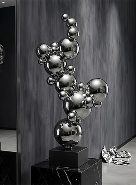 黄大师轻奢玄关大型落地摆件乔迁新家居客厅电视柜旁不锈钢装饰品