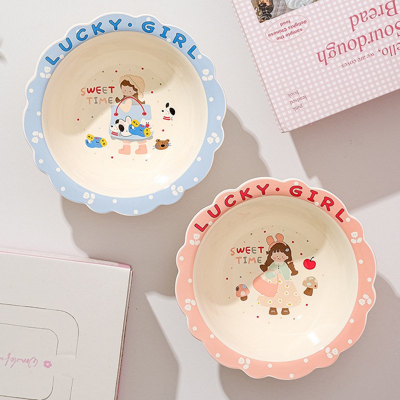 进口原创可爱陶瓷餐具沙拉碗家用早餐碗水果餐盘蝴蝶结酸奶碗汤碗