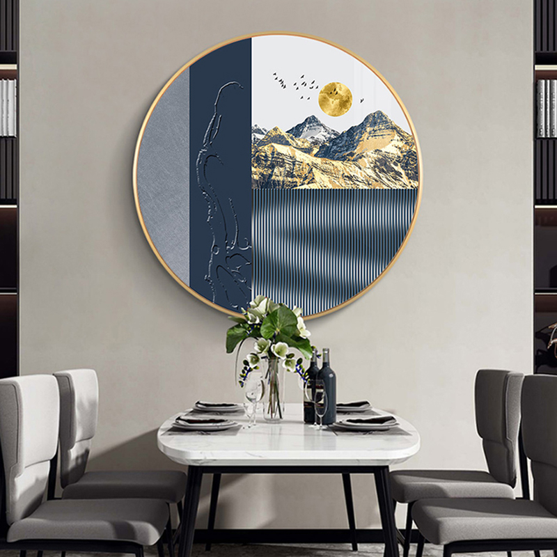 轻奢餐厅装饰画北欧山水沙发背景墙圆形创意壁画禅意玄关客厅挂画图片