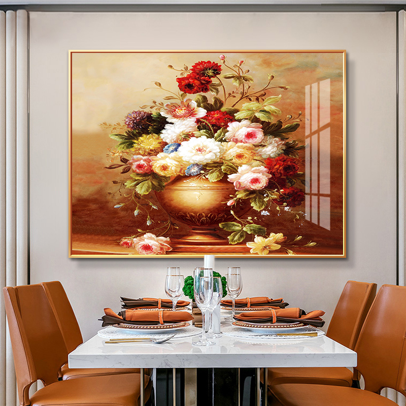 牡丹花复古餐厅装饰画2025年新款餐桌饭厅挂画客厅壁画花开富贵图片