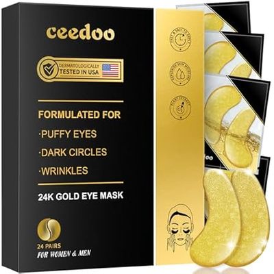 Under Eye Patches - 24 Pairs Gold Under Eye Mask for Puff