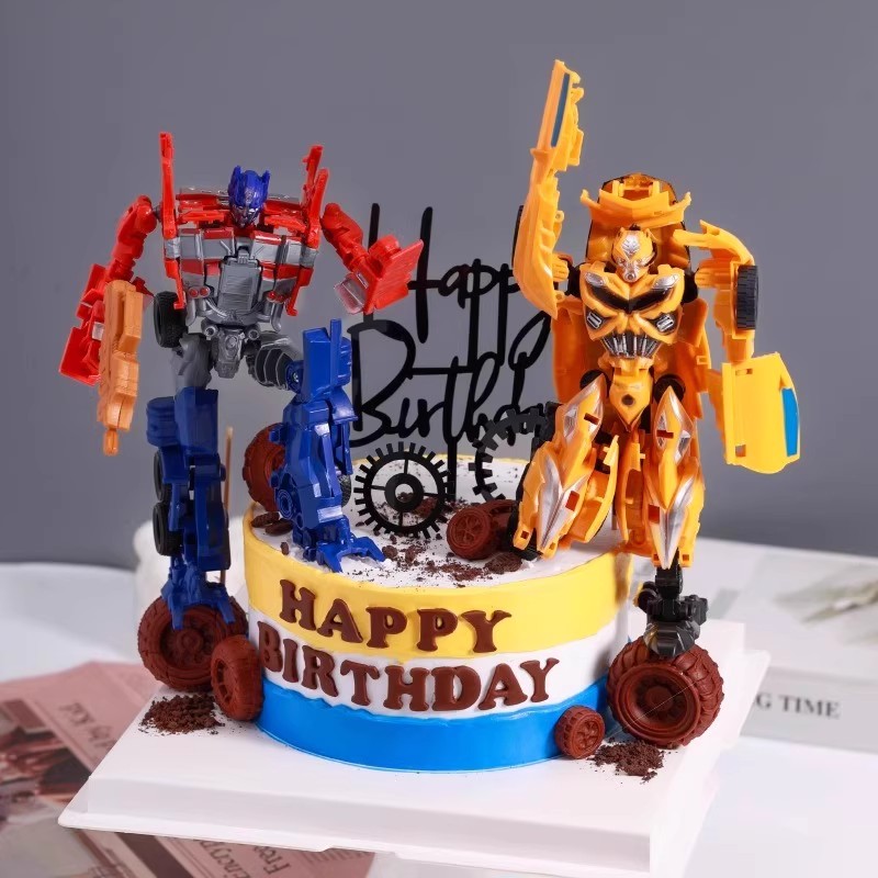 包邮变形金刚蛋糕装饰摆件擎天柱大黄蜂变形机甲男孩生日插件配件