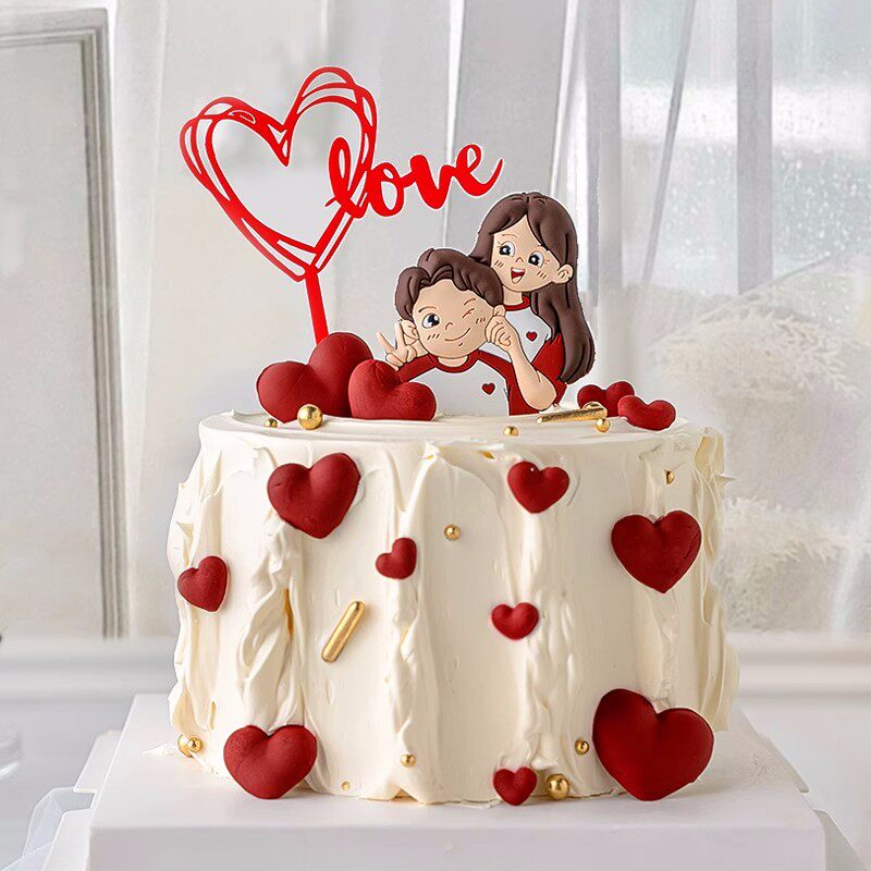情人节蛋糕装饰插牌软胶小情侣摆件甜蜜浪漫俏皮比耶男女朋友装扮