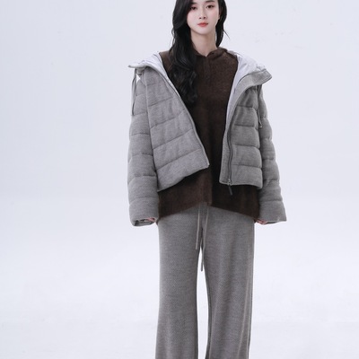 现货90白鸭绒休闲软糯针织套装