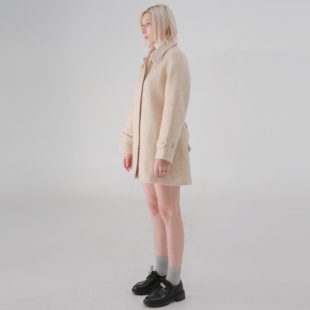 ease the label【羊毛翻领中长大衣】韩版圈圈羊毛落肩袖毛呢外套