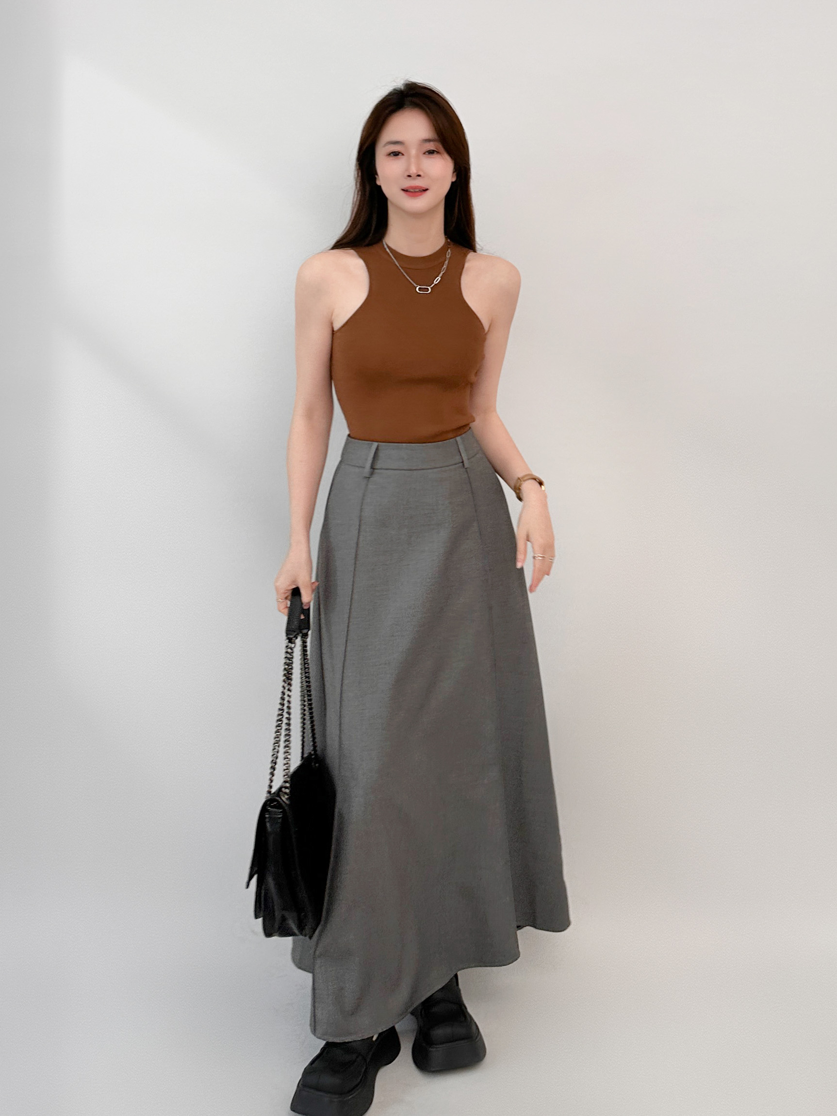 高腰显瘦A字半裙西装面料