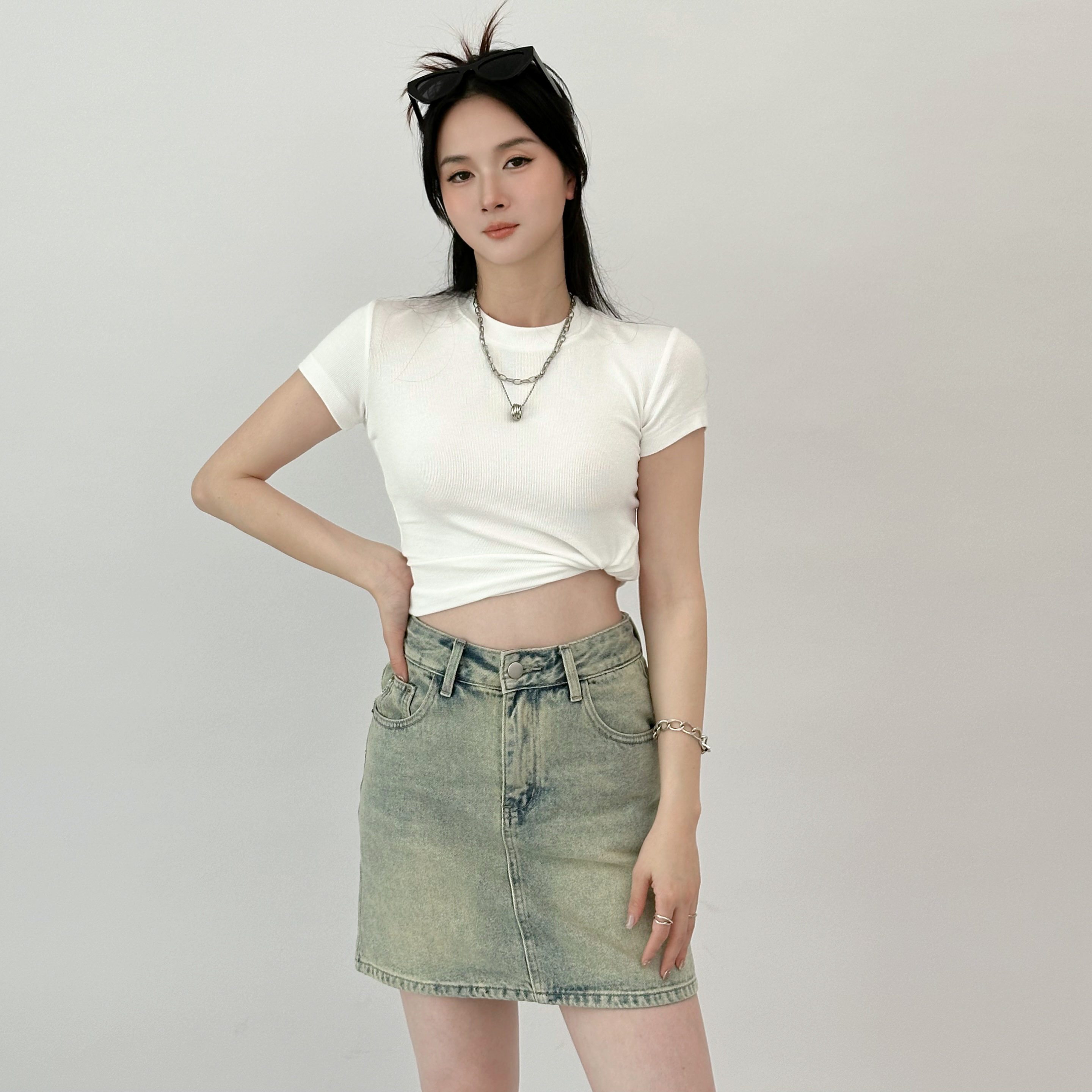 美式复古显瘦牛仔半裙