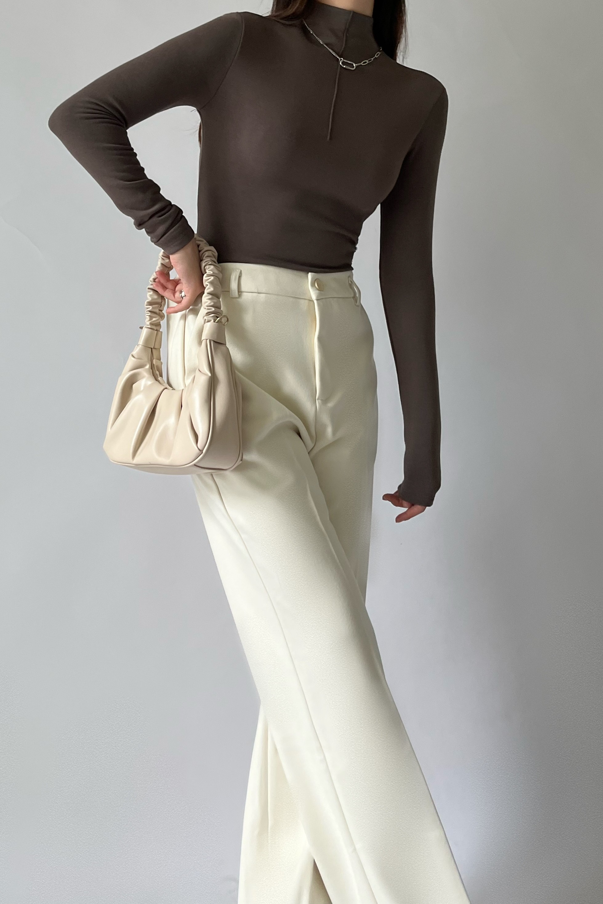 专柜品质毛呢裤米白色西装裤