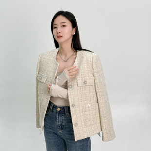 ease the label【重工粗花呢外套】直筒正肩多色纱线亮片吸睛气质