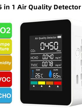 5 in 1 Digital Air Quality Monitor CO2 HCHO TVOC Humidity an
