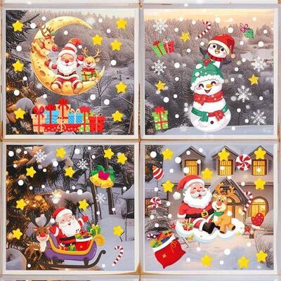 2024 Christmas Decoration Window Stickers Santa Claus Snowma